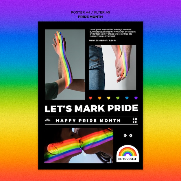 Modelo de cartaz de mês de orgulho de design plano