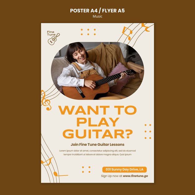 Modelo de cartaz de música de design plano