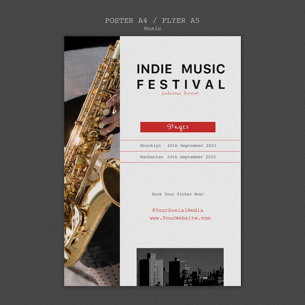 Modelo de cartaz de música indie de design plano