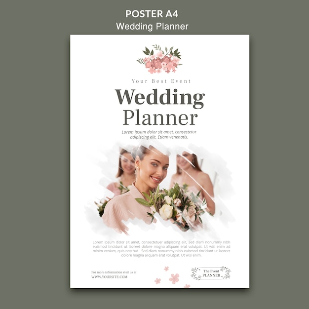 PSD grátis modelo de cartaz de planejador de casamento floral