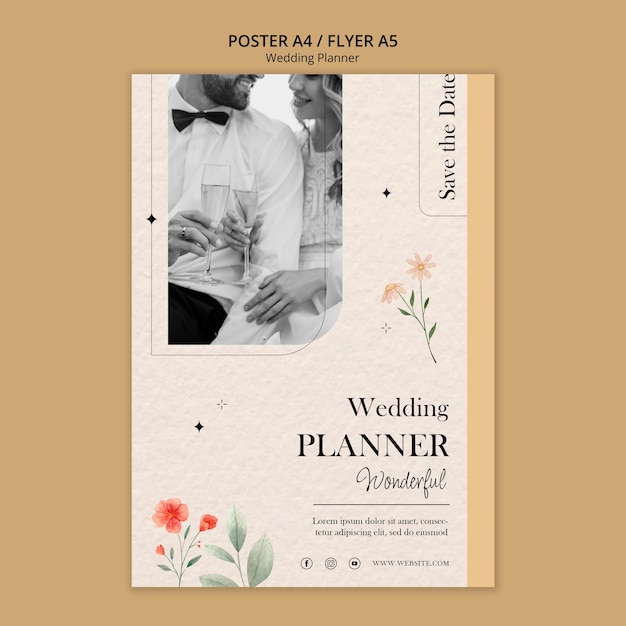 PSD grátis modelo de cartaz de planejador de casamento