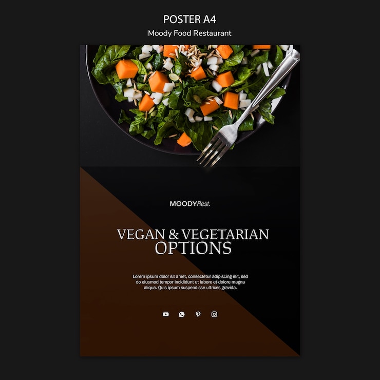 PSD grátis modelo de cartaz de restaurante de comida temperamental com salada