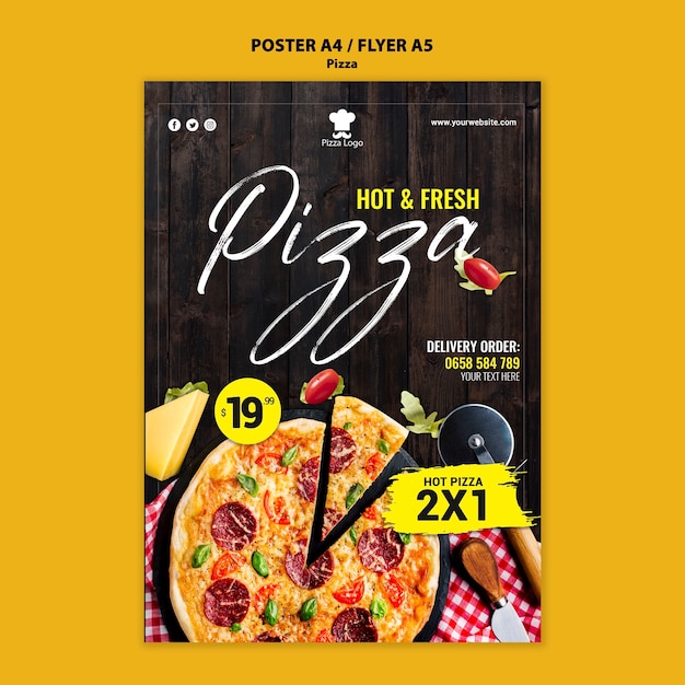 Modelo de cartaz de restaurante pizza com foto