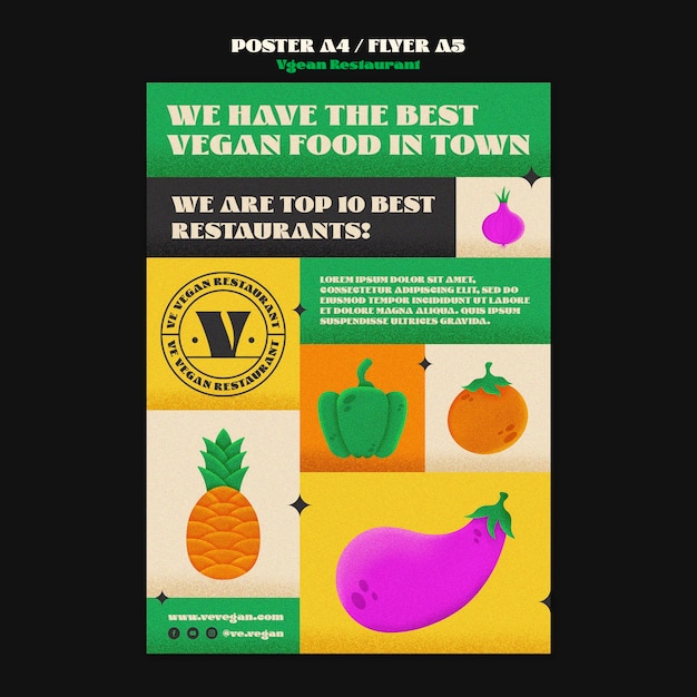 PSD grátis modelo de cartaz de restaurante vegano desenhado à mão