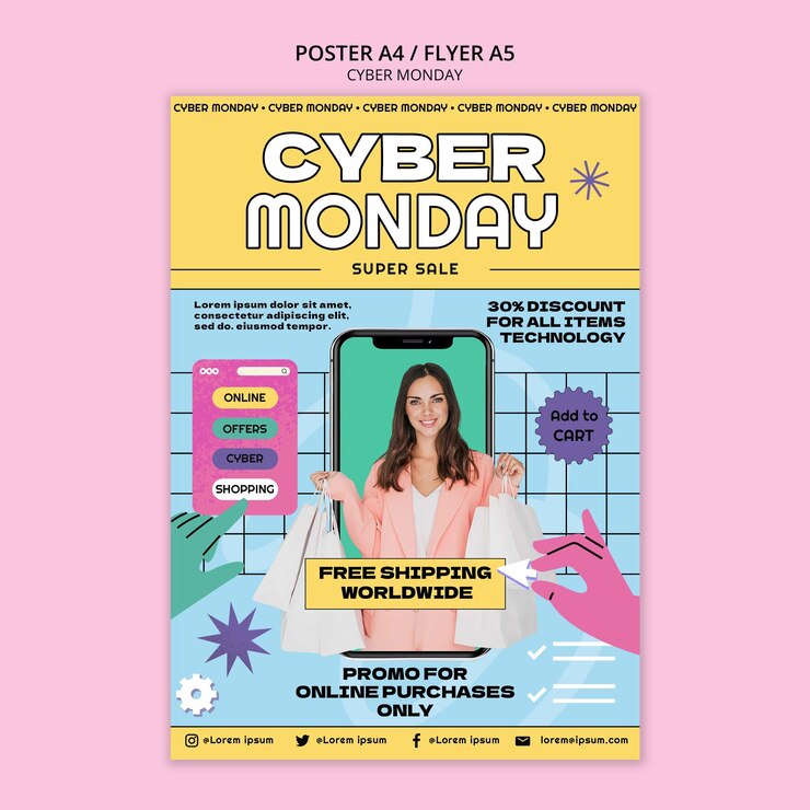 PSD grátis modelo de cartaz de segunda-feira cibernética de design plano