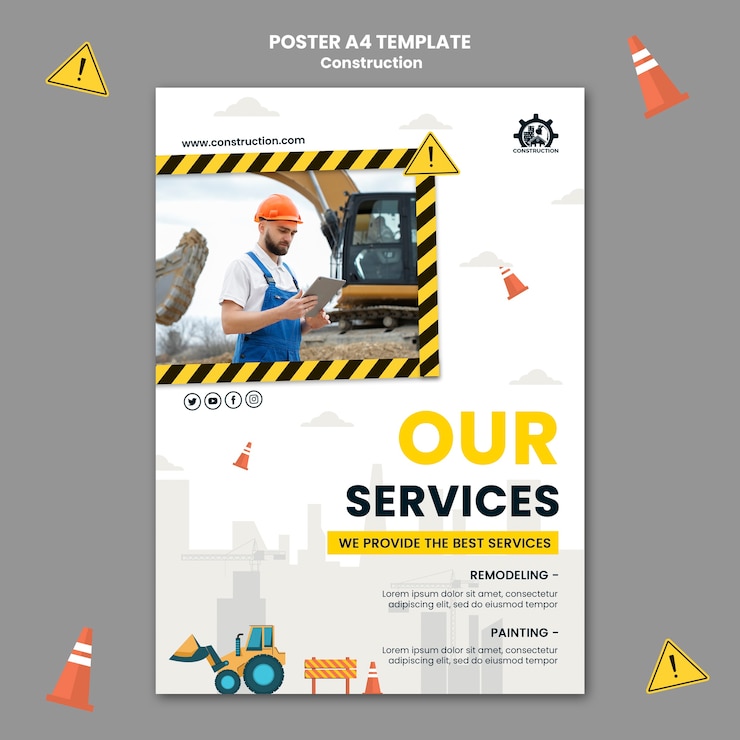 PSD grátis modelo de cartaz de serviços de construção