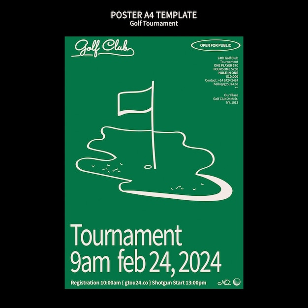 PSD grátis modelo de cartaz de torneio de golfe desenhado à mão