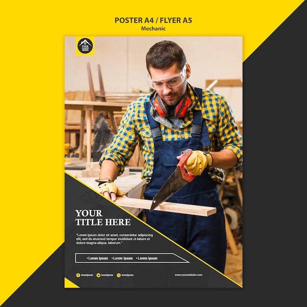 PSD grátis modelo de cartaz de trabalhador manual de carpinteiro