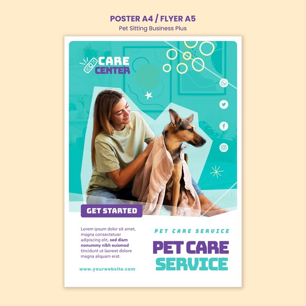 Modelo de cartaz de trabalho de babá de animais de estimação