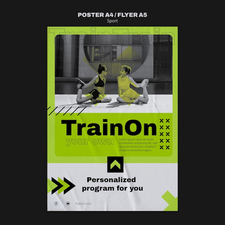 PSD grátis modelo de cartaz de treino de design plano