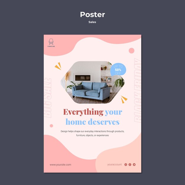 Modelo de cartaz de venda de design plano