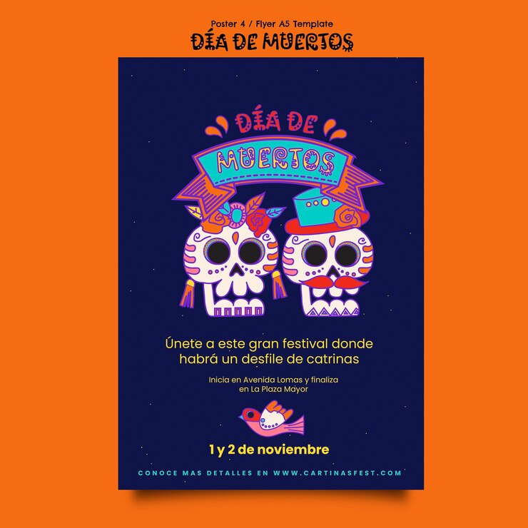 PSD grátis modelo de cartaz desenhado à mão dia de muertos