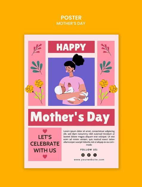 Modelo de cartaz do Dia da Mãe desenhado à mão