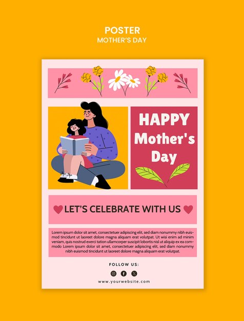 Modelo de cartaz do Dia da Mãe desenhado à mão