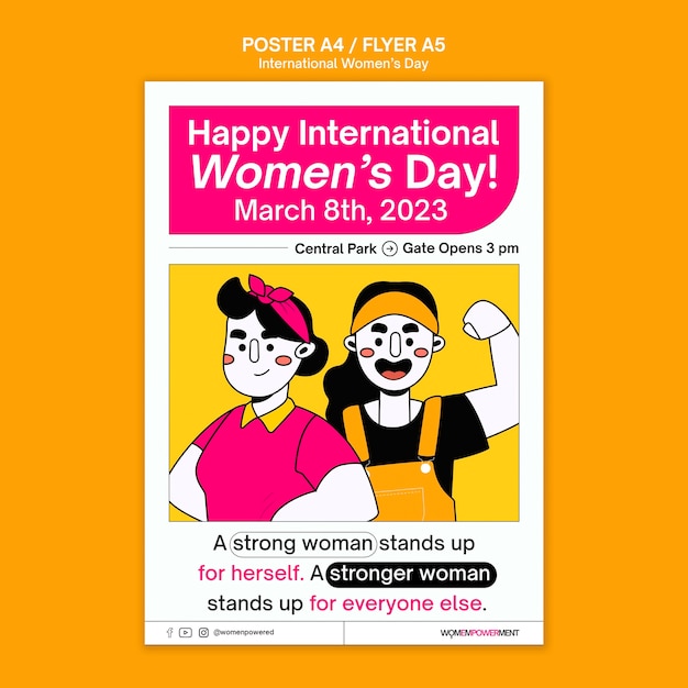 PSD grátis modelo de cartaz do dia da mulher de design plano