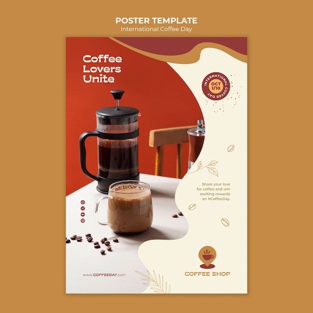 PSD grátis modelo de cartaz do dia internacional do café