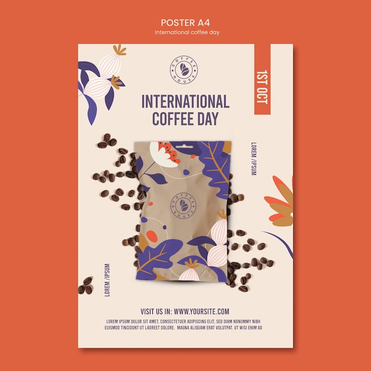 PSD grátis modelo de cartaz do dia internacional do café