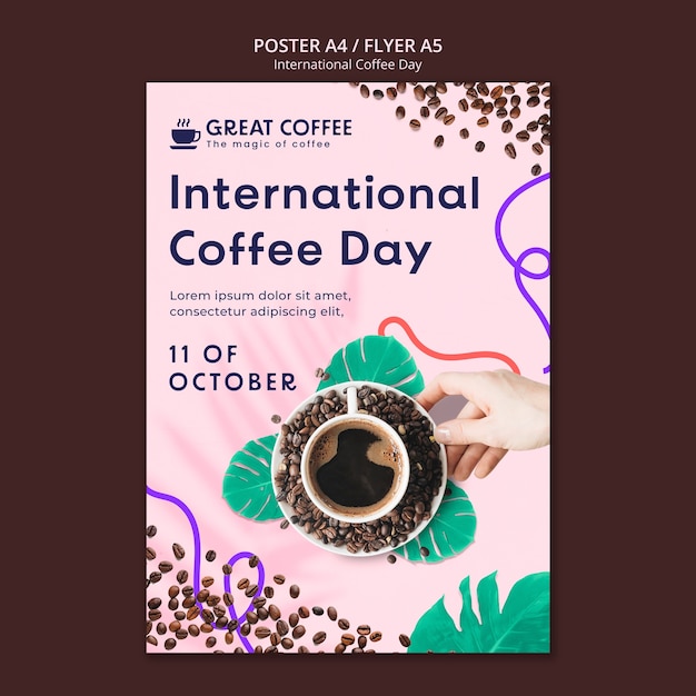 PSD grátis modelo de cartaz do dia internacional do café