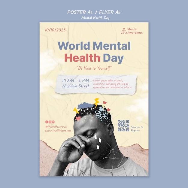 PSD grátis modelo de cartaz do dia mundial da saúde mental