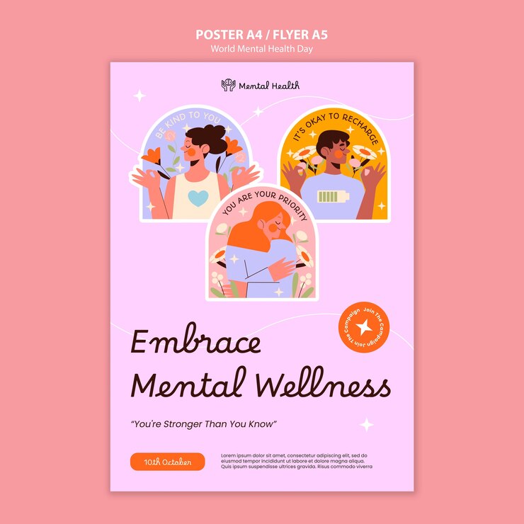 PSD grátis modelo de cartaz do dia mundial da saúde mental