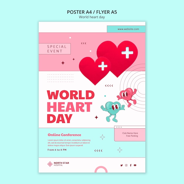 PSD grátis modelo de cartaz do dia mundial do coração