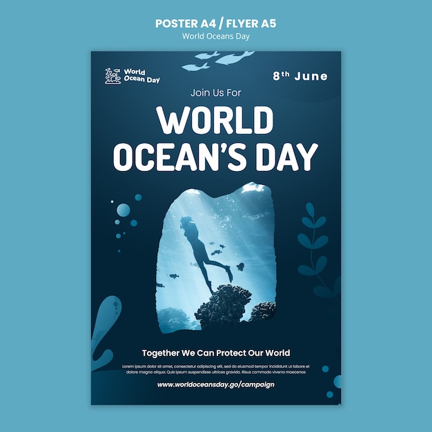 Modelo de cartaz do dia mundial do oceano