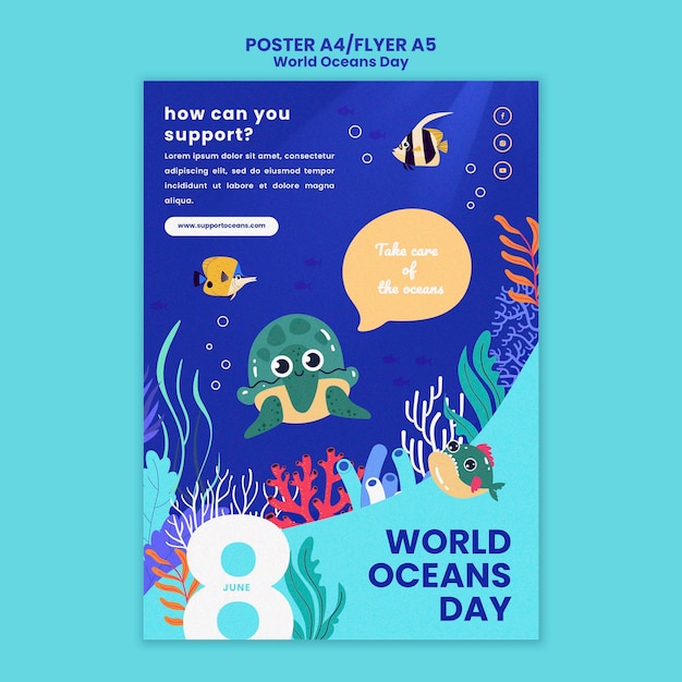PSD grátis modelo de cartaz do dia mundial do oceano