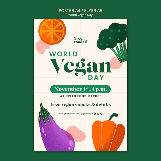 Modelo de cartaz do dia mundial do vegano