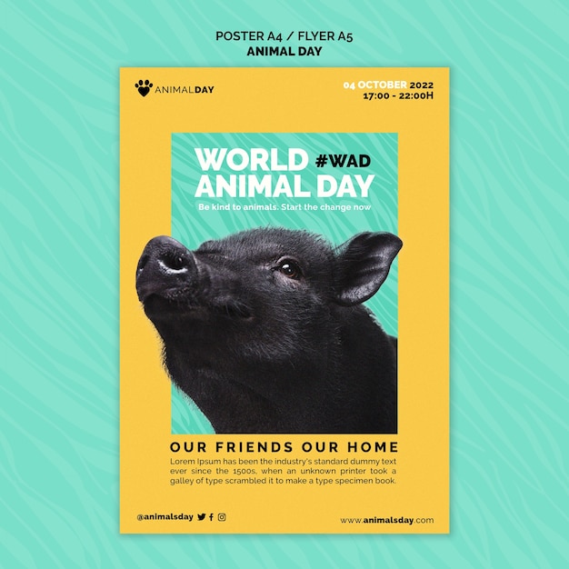 Modelo de cartaz do dia mundial dos animais de design plano