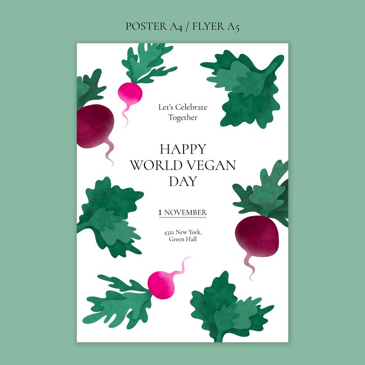 PSD grátis modelo de cartaz do dia vegano mundial em aquarela