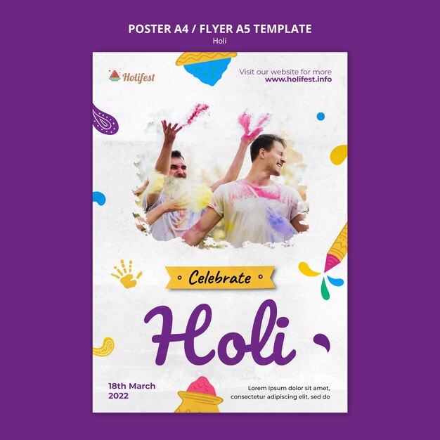 Modelo de cartaz do festival de holi feliz