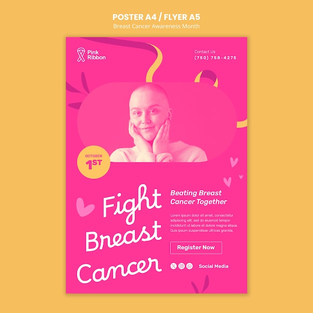 Modelo de cartaz do mês de conscientização do câncer de mama