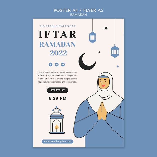 Modelo de cartaz do ramadã de design plano