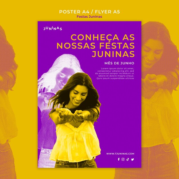 Modelo de cartaz Duotone festas juninas