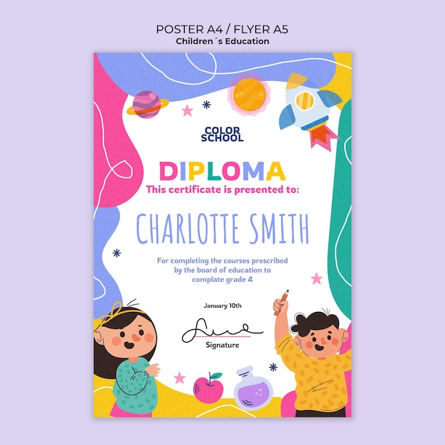 Modelo de cartaz educacional para crianças de design plano
