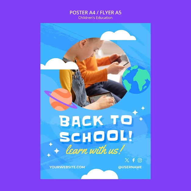 PSD grátis modelo de cartaz educacional para crianças de design plano