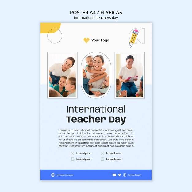 Modelo de cartaz mínimo de dia internacional dos professores