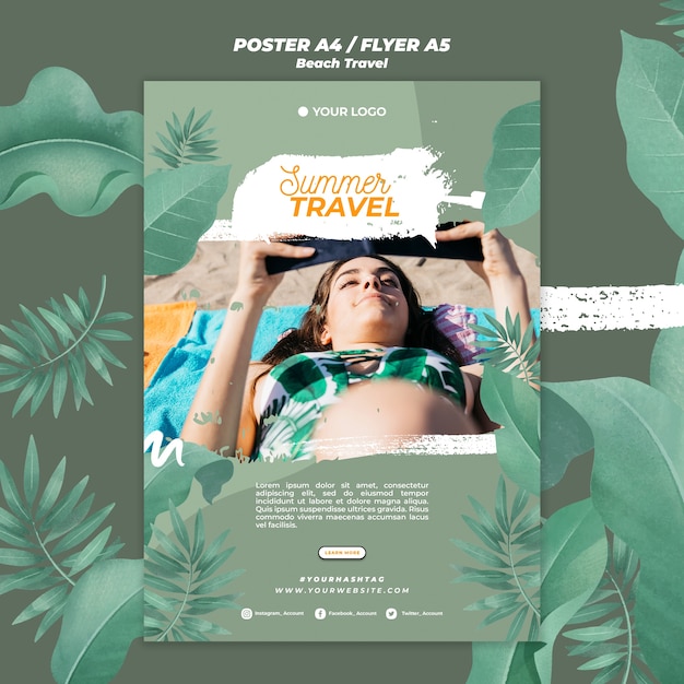 PSD grátis modelo de cartaz - mulher verão praia