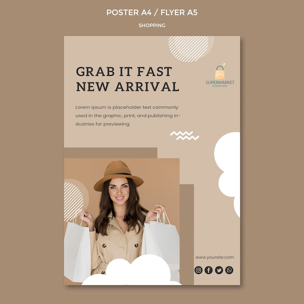 Modelo de cartaz - nova chegada de compras