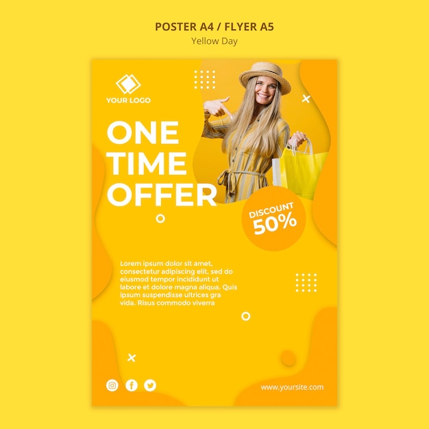 PSD grátis modelo de cartaz - oferta única no dia amarelo