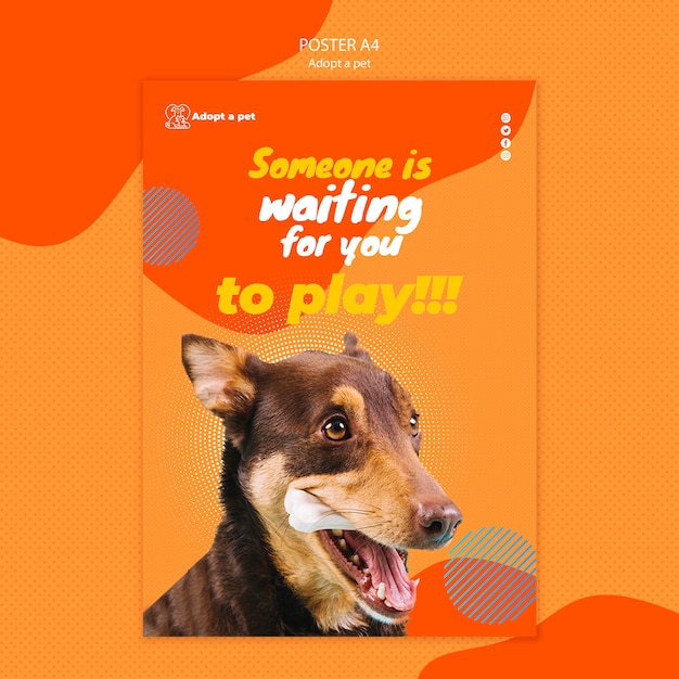 PSD grátis modelo de cartaz para adoção de animais de abrigo