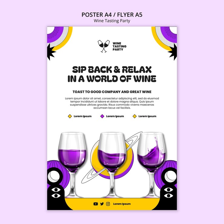 PSD grátis modelo de cartaz para festas de degustação de vinhos