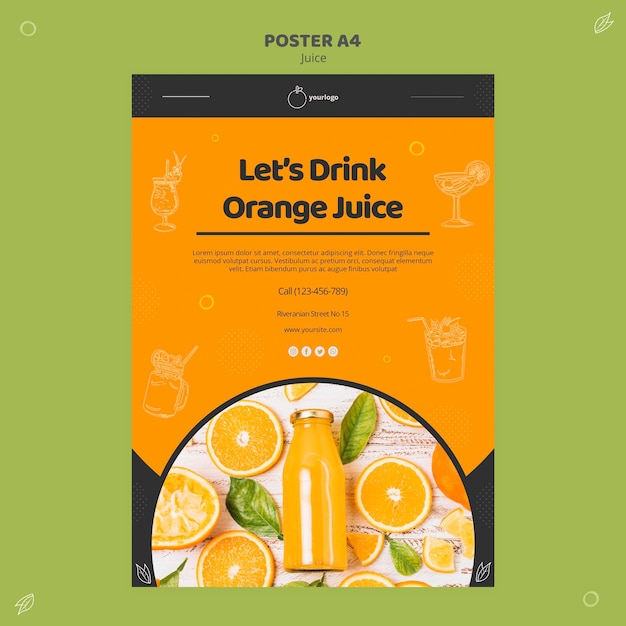 PSD grátis modelo de cartaz - suco de laranja
