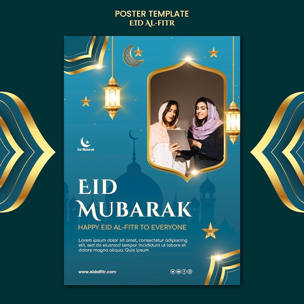 Modelo de cartaz vertical de celebração de eid-al fitr