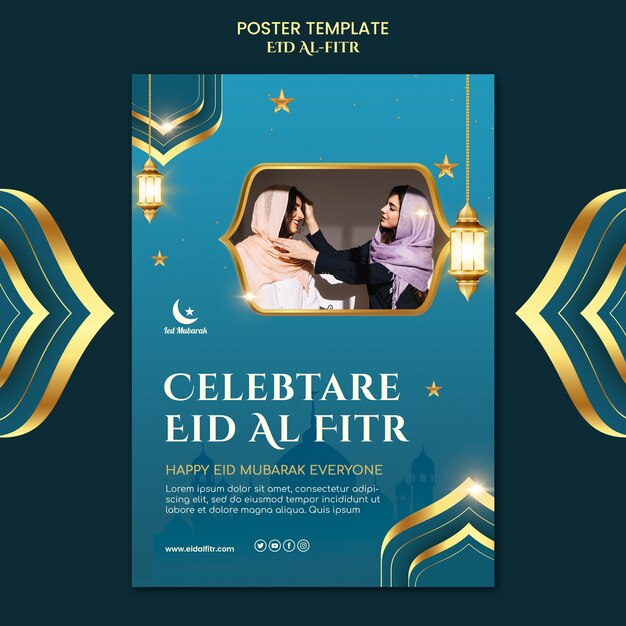 Modelo de cartaz vertical de celebração de eid-al fitr
