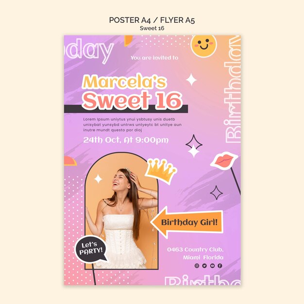Modelo de cartaz vertical de celebração do doce 16