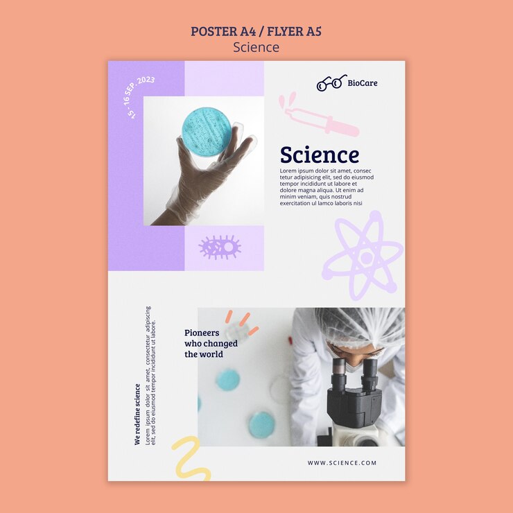 PSD grátis modelo de cartaz vertical de ciência e tecnologia