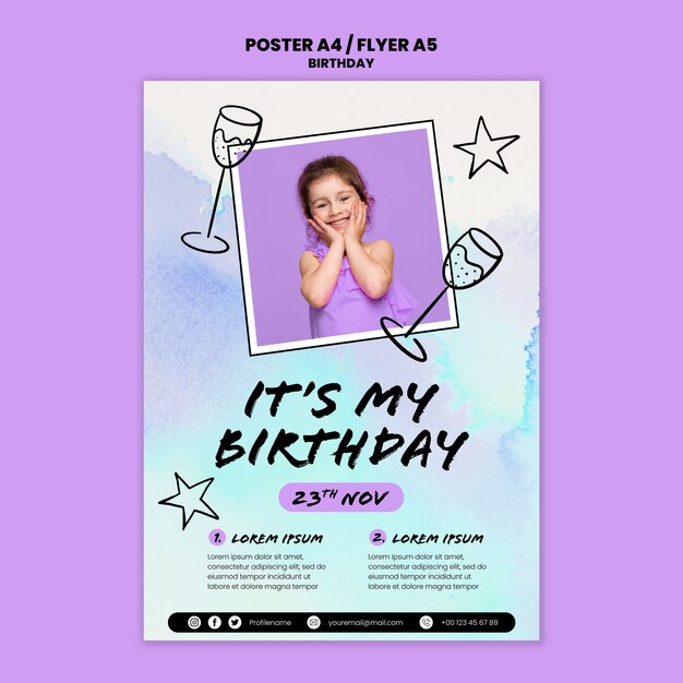 Modelo de cartaz vertical de comemoração de aniversário infantil