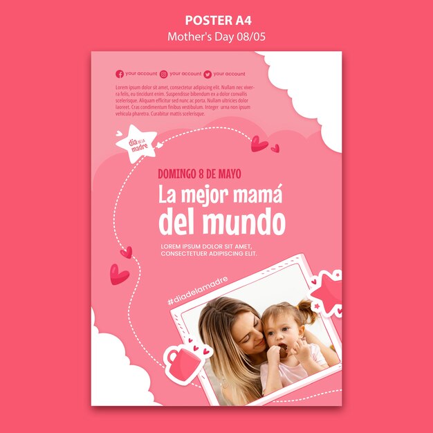 Modelo de cartaz vertical de comemoração do dia das mães