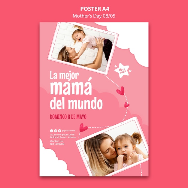 Modelo de cartaz vertical de comemoração do dia das mães